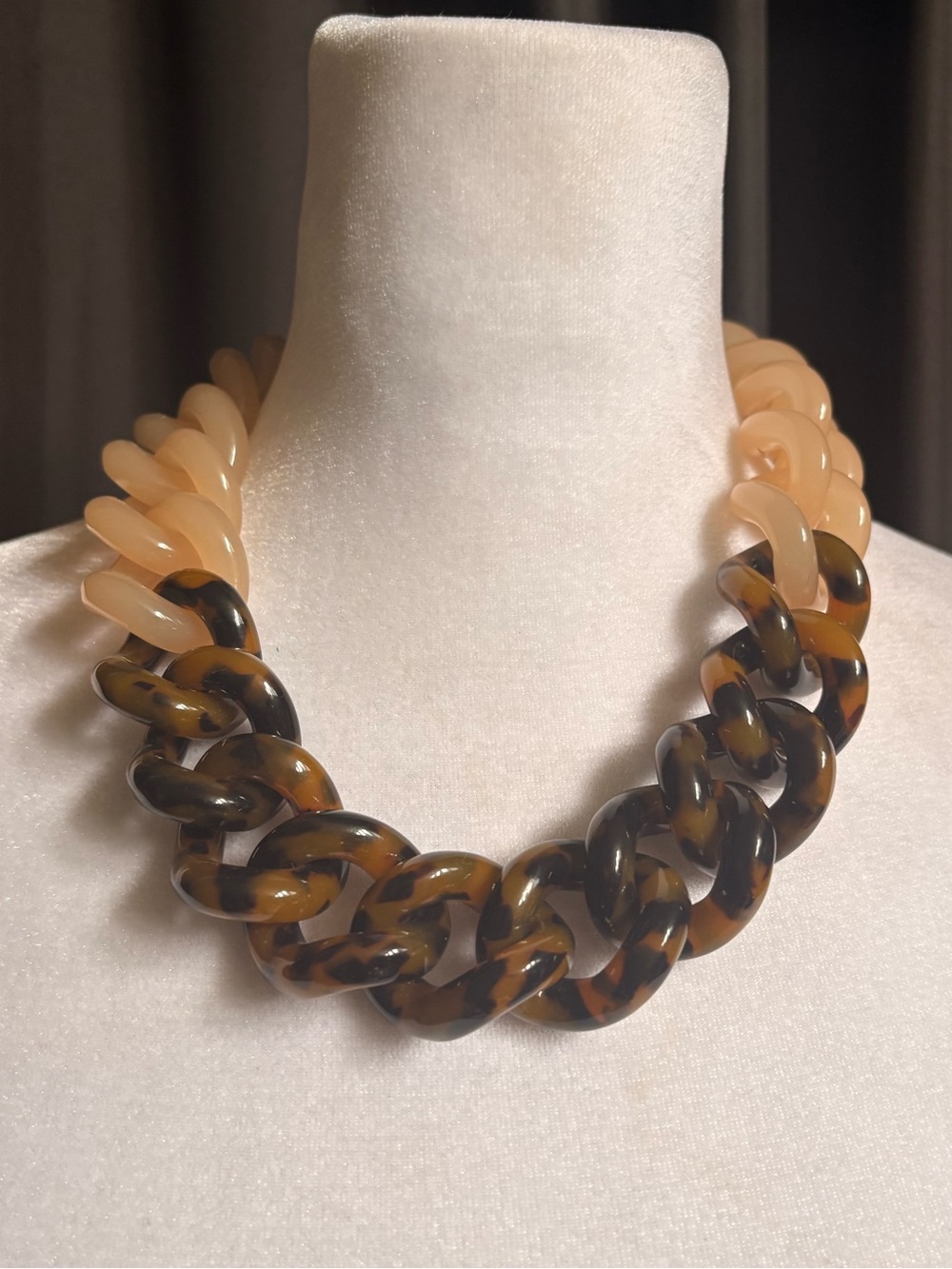 Vintage J.Crew Lucite Tortoise Chain Link Statement Necklace.